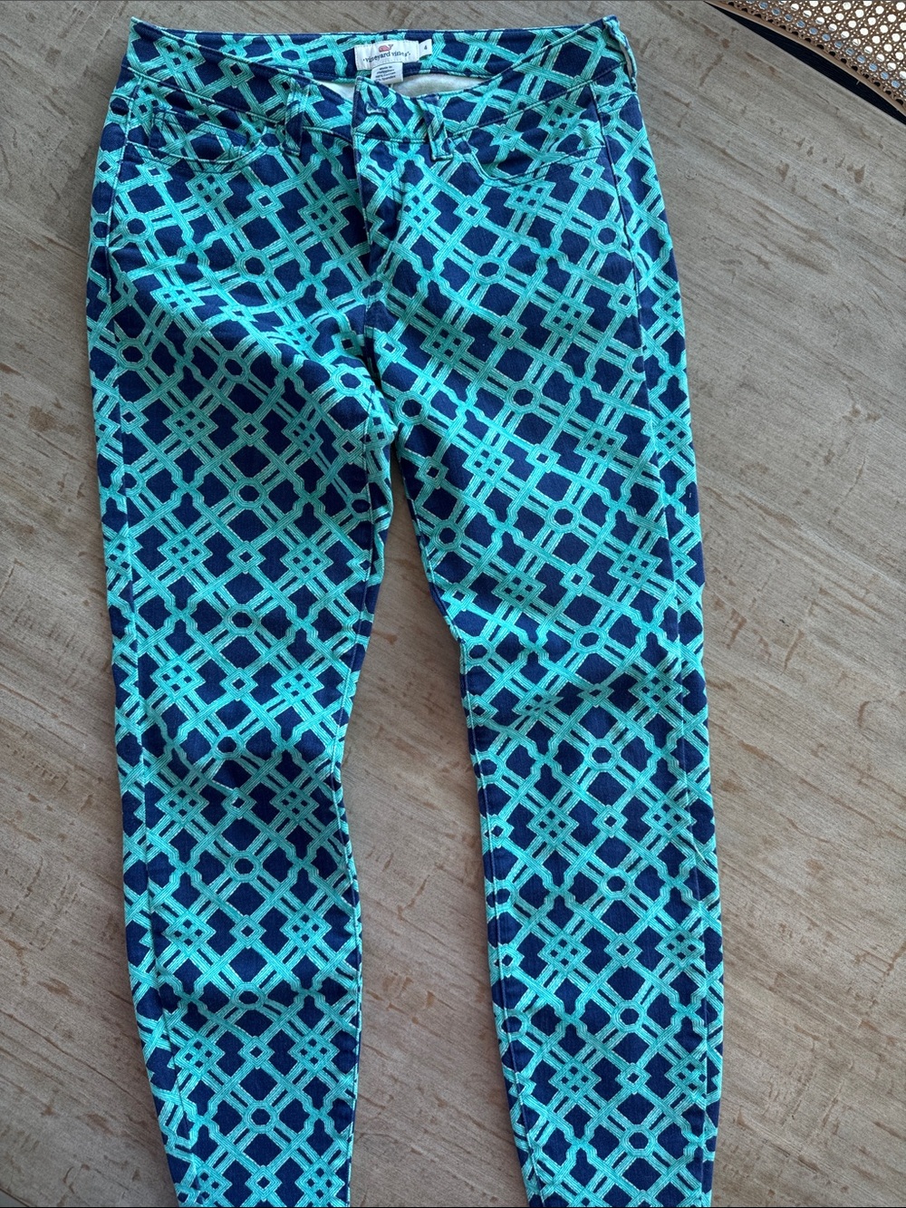 Vineyard Vines Teal and Navy Lattice Cropped Jeans